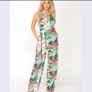 Fashion Nova halter floral tropical jumpsuit